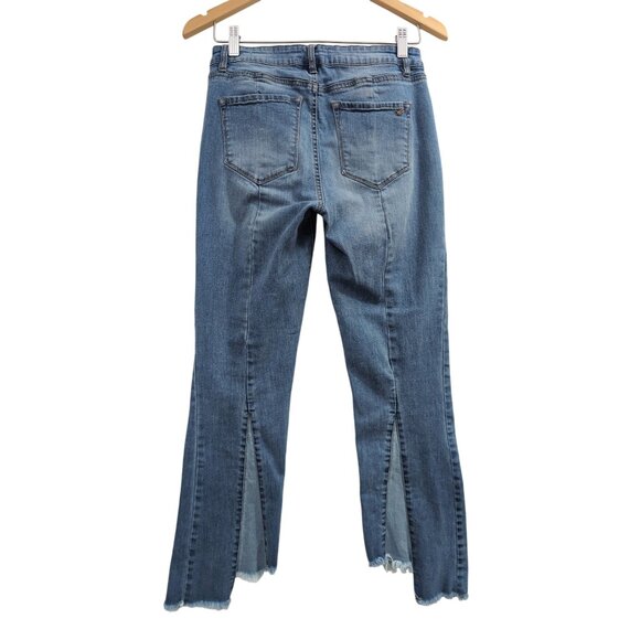 William Rast Crop Flare Jeans Womens 27 Blue Frayed Hem Stretchy Festival Boho - Picture 2 of 12